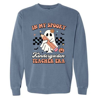 In My Spooky Kindergarten Teacher Era Groovy Retro Halloween Gift Garment-Dyed Sweatshirt