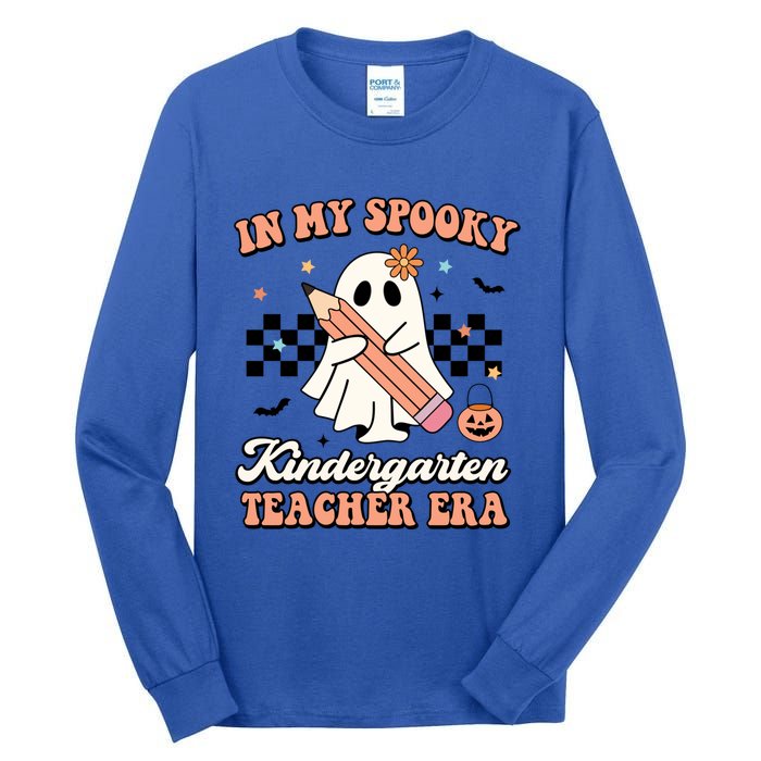 In My Spooky Kindergarten Teacher Era Groovy Retro Halloween Gift Tall Long Sleeve T-Shirt