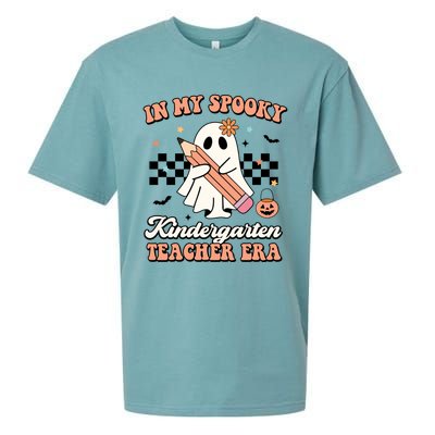 In My Spooky Kindergarten Teacher Era Groovy Retro Halloween Gift Sueded Cloud Jersey T-Shirt