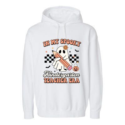 In My Spooky Kindergarten Teacher Era Groovy Retro Halloween Gift Garment-Dyed Fleece Hoodie