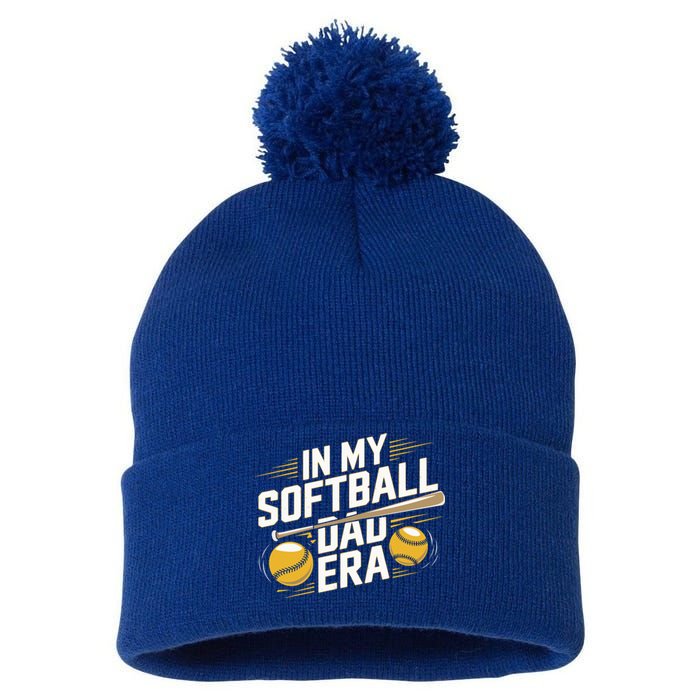 In My Softball Dad Era Softball Dad Pride Softball Dads Funny Gift Pom Pom 12in Knit Beanie