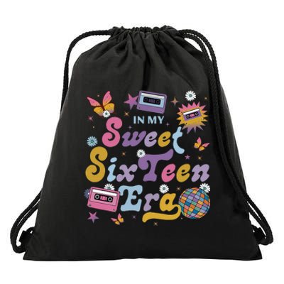 In My Sweet Sixteen E.ra Groovy Retro 16th Birthday Drawstring Bag