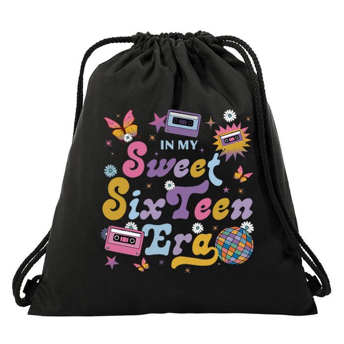 In My Sweet Sixteen E.ra Groovy Retro 16th Birthday Drawstring Bag