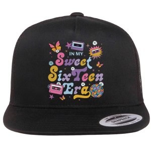 In My Sweet Sixteen E.ra Groovy Retro 16th Birthday Flat Bill Trucker Hat