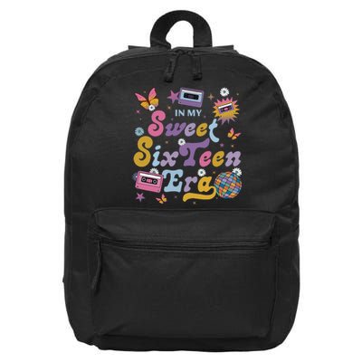 In My Sweet Sixteen E.ra Groovy Retro 16th Birthday 16 in Basic Backpack