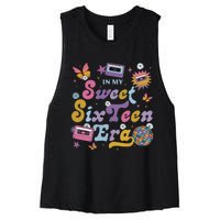 In My Sweet Sixteen E.ra Groovy Retro 16th Birthday Women's Racerback Cropped Tank