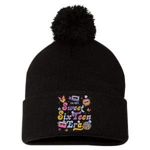 In My Sweet Sixteen E.ra Groovy Retro 16th Birthday Pom Pom 12in Knit Beanie