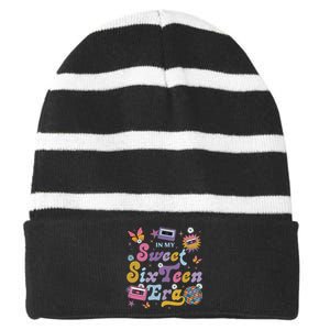 In My Sweet Sixteen E.ra Groovy Retro 16th Birthday Striped Beanie with Solid Band