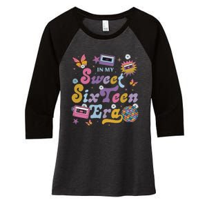 In My Sweet Sixteen E.ra Groovy Retro 16th Birthday Women's Tri-Blend 3/4-Sleeve Raglan Shirt