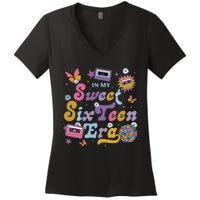 In My Sweet Sixteen E.ra Groovy Retro 16th Birthday Women's V-Neck T-Shirt