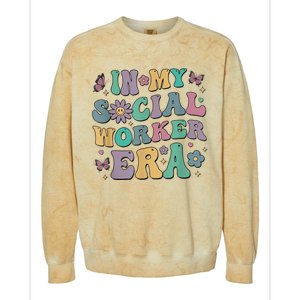 In My Social Worker Era Retro Groovy School Social Worker Colorblast Crewneck Sweatshirt