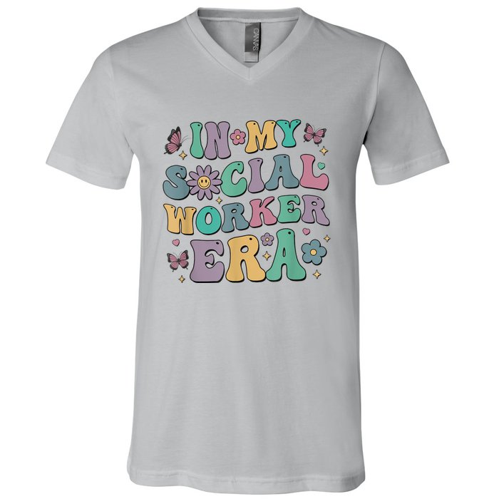 In My Social Worker Era Retro Groovy School Social Worker V-Neck T-Shirt