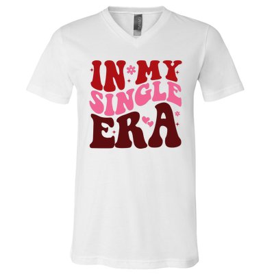 In My Single Era Anti Valentine Groovy V-Neck T-Shirt