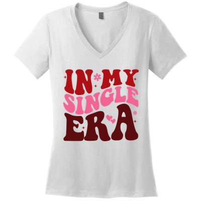 In My Single Era Anti Valentine Groovy Women's V-Neck T-Shirt