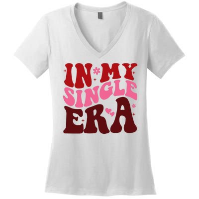 In My Single Era Anti Valentine Groovy Women's V-Neck T-Shirt