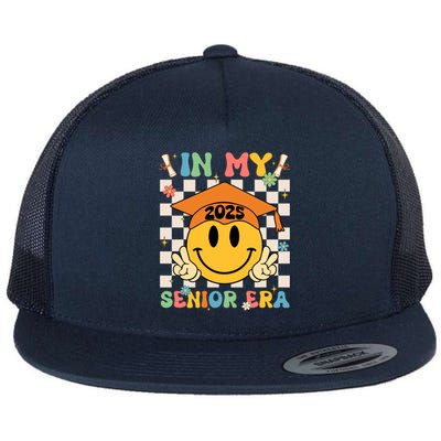 In My Senior Era Class Of 2025 Graduate Smile Face Groovy Cool Gift Flat Bill Trucker Hat