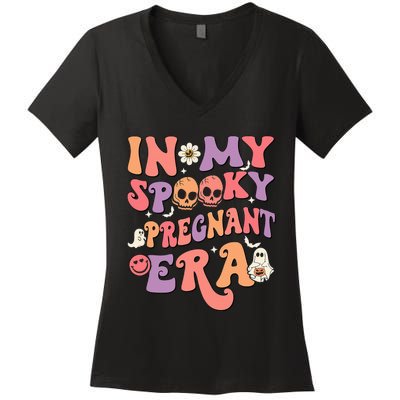 In My Spooky Pregnant Era Ghost Halloween Women's V-Neck T-Shirt