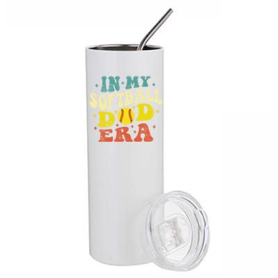 In My Softball Dad Era Vintage Softball Dad Fathers Day Gift Stainless Steel Tumbler