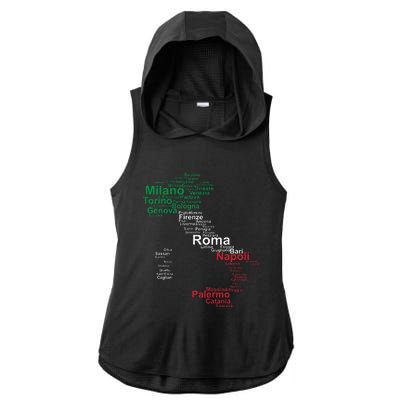 Italy Map Silhouette Flag Towns Cities Rome Travel Europe Ladies PosiCharge Tri-Blend Wicking Draft Hoodie Tank