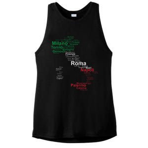 Italy Map Silhouette Flag Towns Cities Rome Travel Europe Ladies PosiCharge Tri-Blend Wicking Tank