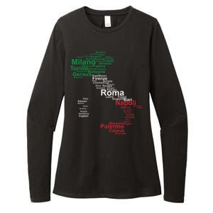 Italy Map Silhouette Flag Towns Cities Rome Travel Europe Womens CVC Long Sleeve Shirt