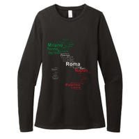 Italy Map Silhouette Flag Towns Cities Rome Travel Europe Womens CVC Long Sleeve Shirt