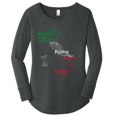 Italy Map Silhouette Flag Towns Cities Rome Travel Europe Women's Perfect Tri Tunic Long Sleeve Shirt