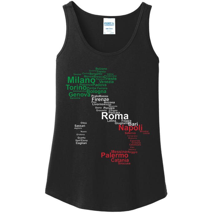 Italy Map Silhouette Flag Towns Cities Rome Travel Europe Ladies Essential Tank