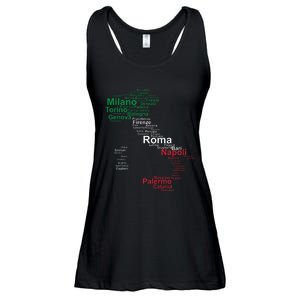 Italy Map Silhouette Flag Towns Cities Rome Travel Europe Ladies Essential Flowy Tank