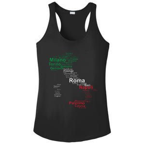 Italy Map Silhouette Flag Towns Cities Rome Travel Europe Ladies PosiCharge Competitor Racerback Tank