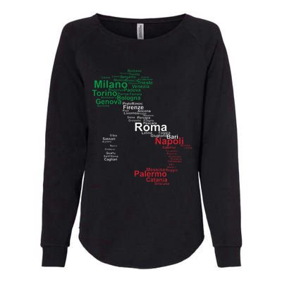 Italy Map Silhouette Flag Towns Cities Rome Travel Europe Womens California Wash Sweatshirt