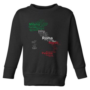 Italy Map Silhouette Flag Towns Cities Rome Travel Europe Toddler Sweatshirt