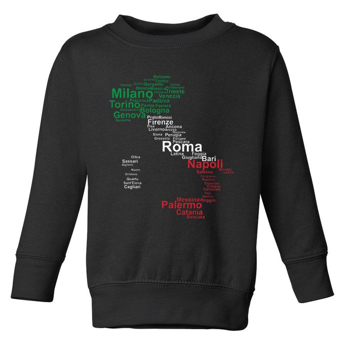 Italy Map Silhouette Flag Towns Cities Rome Travel Europe Toddler Sweatshirt