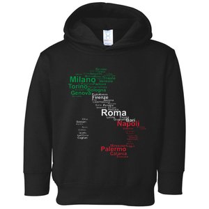 Italy Map Silhouette Flag Towns Cities Rome Travel Europe Toddler Hoodie