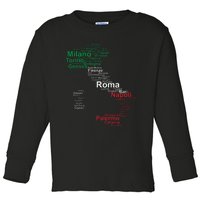 Italy Map Silhouette Flag Towns Cities Rome Travel Europe Toddler Long Sleeve Shirt