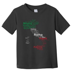 Italy Map Silhouette Flag Towns Cities Rome Travel Europe Toddler T-Shirt