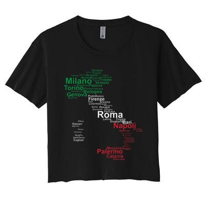 Italy Map Silhouette Flag Towns Cities Rome Travel Europe Women's Crop Top Tee