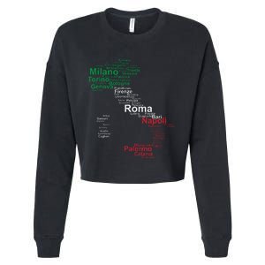 Italy Map Silhouette Flag Towns Cities Rome Travel Europe Cropped Pullover Crew