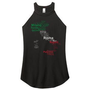 Italy Map Silhouette Flag Towns Cities Rome Travel Europe Women's Perfect Tri Rocker Tank