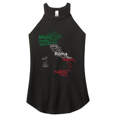 Italy Map Silhouette Flag Towns Cities Rome Travel Europe Women's Perfect Tri Rocker Tank