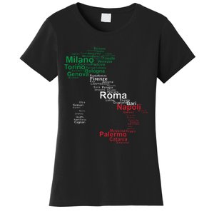 Italy Map Silhouette Flag Towns Cities Rome Travel Europe Women's T-Shirt