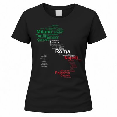 Italy Map Silhouette Flag Towns Cities Rome Travel Europe Women's T-Shirt