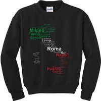 Italy Map Silhouette Flag Towns Cities Rome Travel Europe Kids Sweatshirt