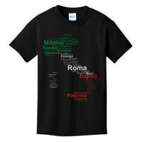 Italy Map Silhouette Flag Towns Cities Rome Travel Europe Kids T-Shirt