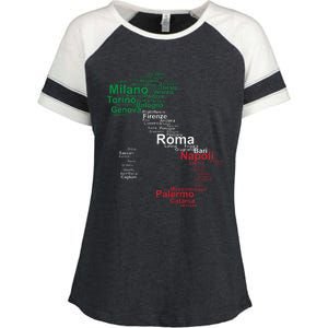 Italy Map Silhouette Flag Towns Cities Rome Travel Europe Enza Ladies Jersey Colorblock Tee