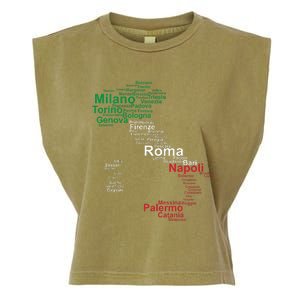 Italy Map Silhouette Flag Towns Cities Rome Travel Europe Garment-Dyed Women's Muscle Tee