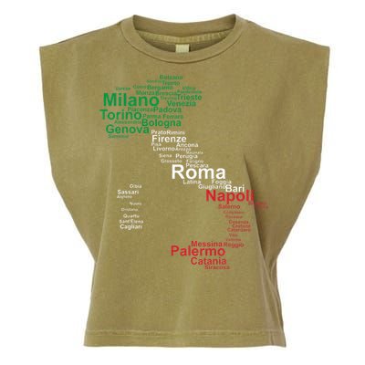 Italy Map Silhouette Flag Towns Cities Rome Travel Europe Garment-Dyed Women's Muscle Tee