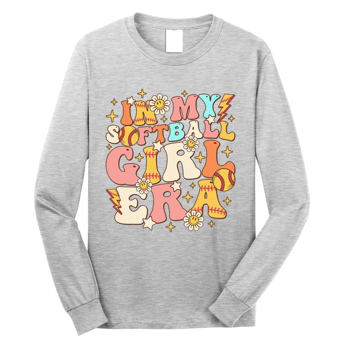 In My Softball Girl Era Retro Softball Girl Groovy Cute Long Sleeve Shirt