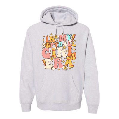 In My Softball Girl Era Retro Softball Girl Groovy Cute Premium Hoodie