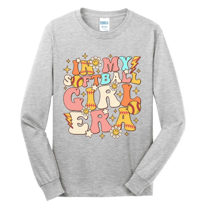 In My Softball Girl Era Retro Softball Girl Groovy Cute Tall Long Sleeve T-Shirt